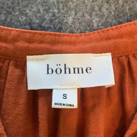 Bohme Top Women Small Rust Boho Prairie Blouse Flutter Sleeve Embroidered V-neck - Picture 4 of 8